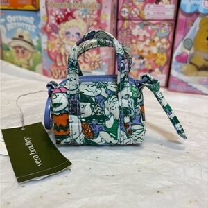 Vera Bradley x Peanuts Floral Mini Bag Keychain in Green and Purple